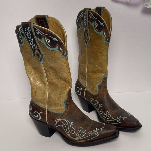 Sterling River Boots Women’s 7B Brown Teal Leather Western Embroidered Pointed - Picture 5 of 12